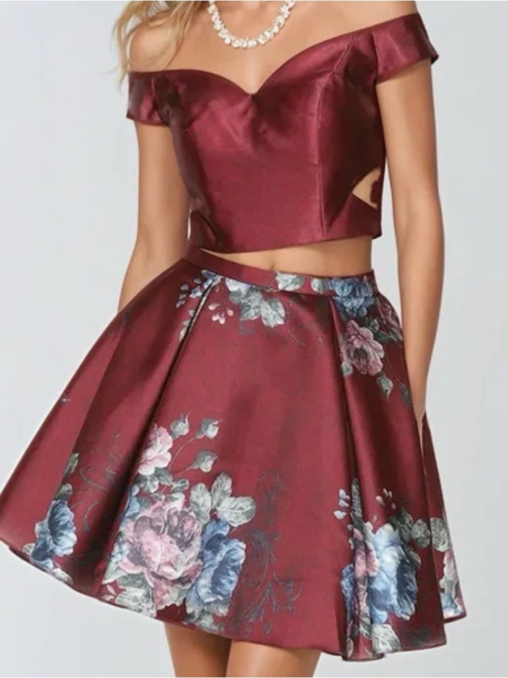 Off-Shoulder 2pc Burgundy Floral Prom Dress XXL 14 regular womens cut outs nwt